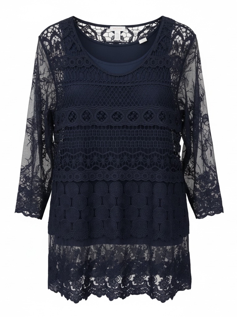 Chicos Nwt Navy Embroidered Blouse And Tank, Size 3, Xl
